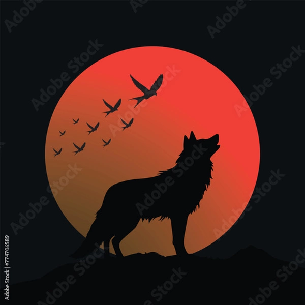 Obraz Wolf howling at the moon