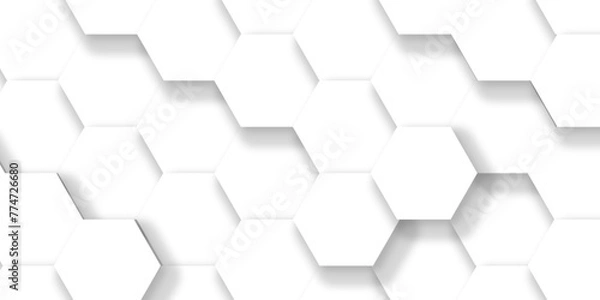 Obraz Abstract background with hexagonal geometric hexagon polygonal pattern background. 3d seamless bright white web cell and triangle abstract honeycomb background. white and gray backdrop wallpaper.