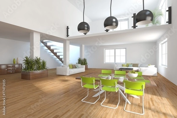 Obraz white 3d interior design with panoramic windows