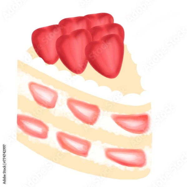 Fototapeta Strawberry Shortcake with Chantily Cream Illustration
