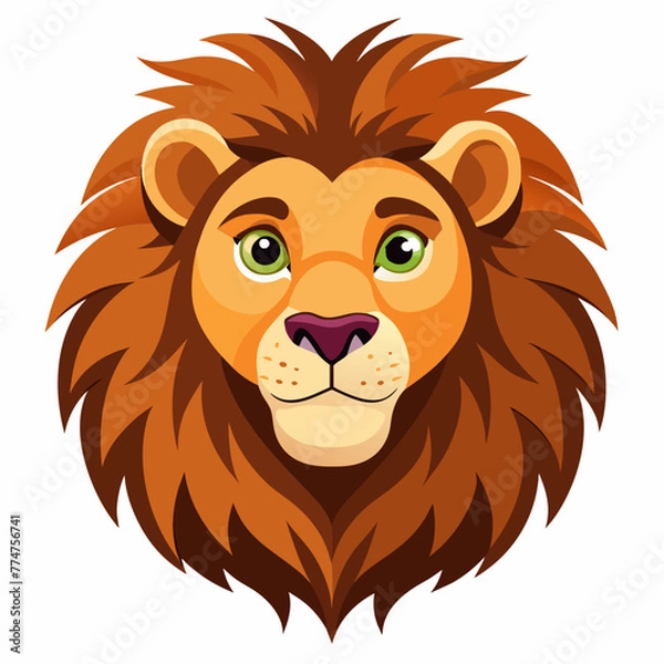 Fototapeta head of a friendly looking lion in cartoon style