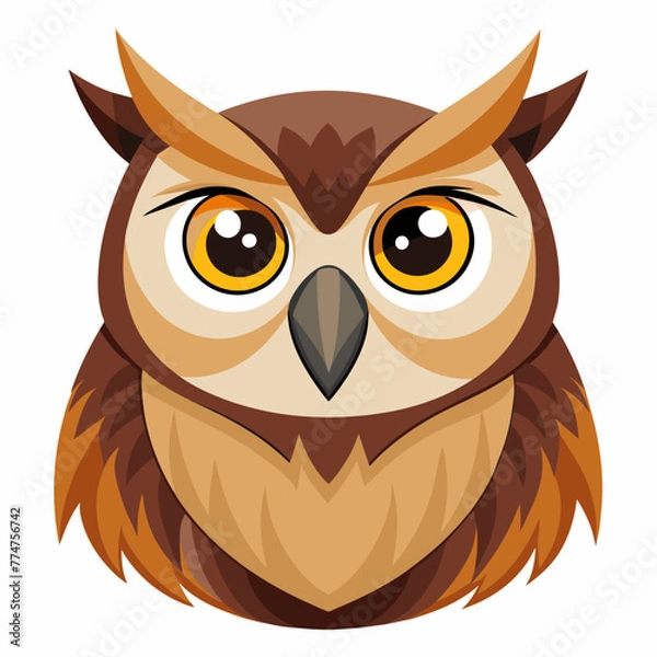 Fototapeta head of a friendly looking brown owl in cartoon style