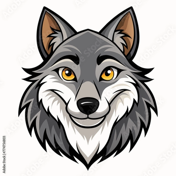 Fototapeta head of a friendly looking wolf in cartoon style