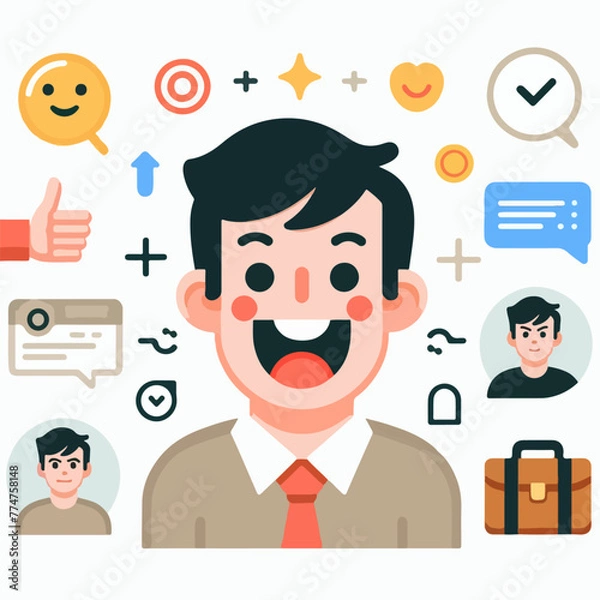 Fototapeta vector image of a man joyful expression