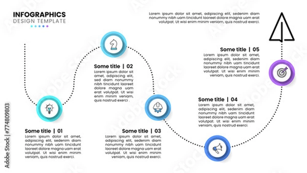 Fototapeta Infographic template. Paper plane with path and 5 circles