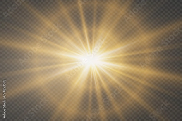 Obraz Star light effect. An explosion of rays with a glare on a transparent background.
