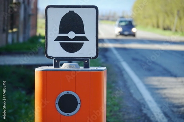 Obraz Traffic Enforcement Camera with TEXT that means electronic speed control in italian language and symbol of police