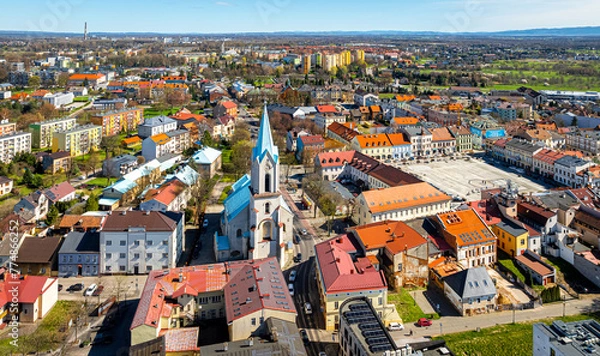 Obraz View of city of Oswiecim in Poland, where Nazi Auschwitz concentration camp is located