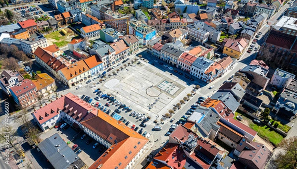Obraz View of city of Oswiecim in Poland, where Nazi Auschwitz concentration camp is located