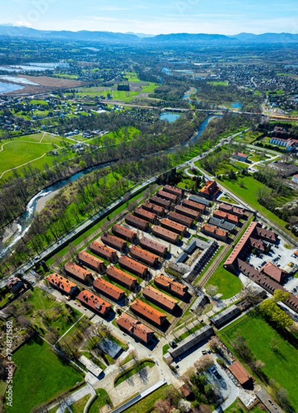 Obraz View of Auschwitz concentration camp in Oswiecim, a complex of concentration and extermination camps operated by Nazi Germany in occupied Poland