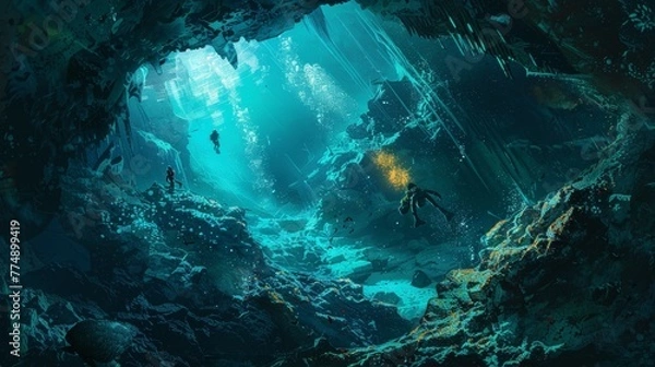 Fototapeta Underwater Cave Diving: Subterranean Wonders and conceptual metaphors of Subterranean Wonders