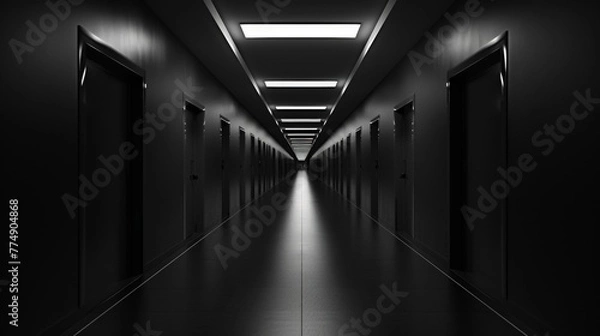 Fototapeta Endless corridor. Digital cyberspace, sci-fi concept tunnel, 3D rendering.