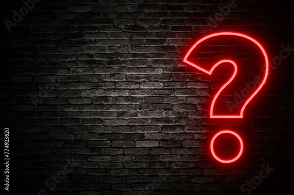 Fototapeta Question Mark Neon Lightning Bolt on Brick Wall