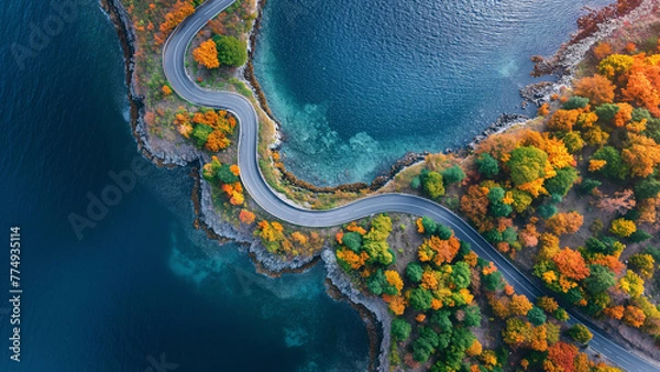 Obraz Aerial View Island Curve Road near Blue Sea