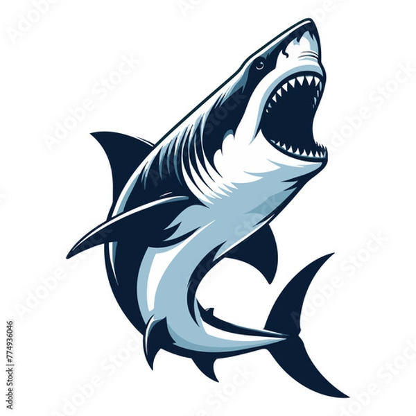 Fototapeta Angry wild great white shark vector illustration, marine predator animal element illustration, swimming toothy shark design template isolated on white background