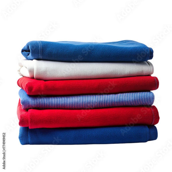 Fototapeta A stack of patriotic towels in red, white, and blue colors, Isolated on transparent background