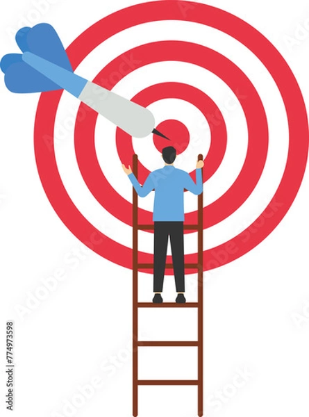 Fototapeta plan of action or effort to achieve a goal, the concept of motivation to achieve target, Draw up a business plan to achieve the target, build a ladder for career growth, entrepreneur build a ladder to