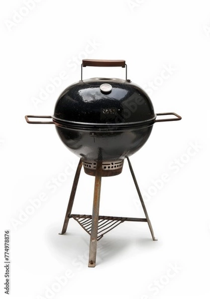 Fototapeta A sleek kettle barbecue grill against a clean white background, perfect for outdoor cooking enthusiasts and backyard gatherings