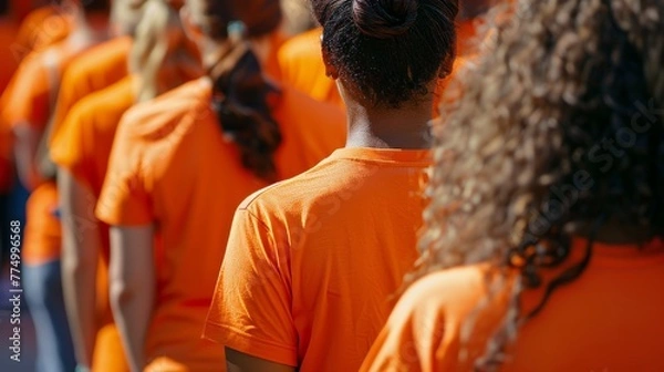 Fototapeta Close-up of individuals wearing orange shirts in solidarity, marking the National Day for Truth and Reconciliation, embodying unity and remembrance