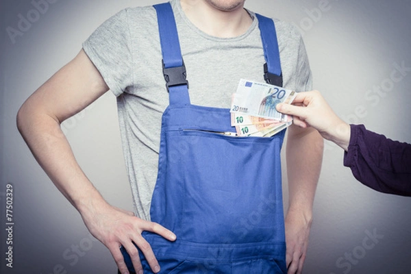 Obraz Bauarbeiter mit Geld