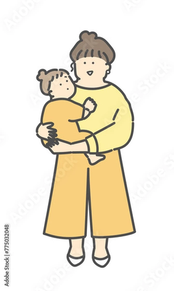 Obraz ママと抱っこされる赤ちゃんの全身イラスト