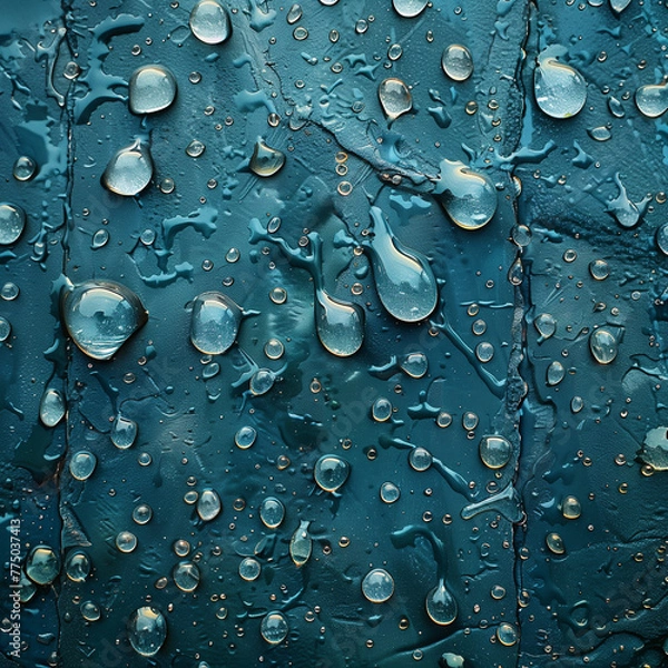 Fototapeta 鮮やかな青緑の表面にフレッシュな水滴のあるテクスチャ背景