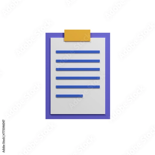 Obraz 3D Illustration table clipboard with document