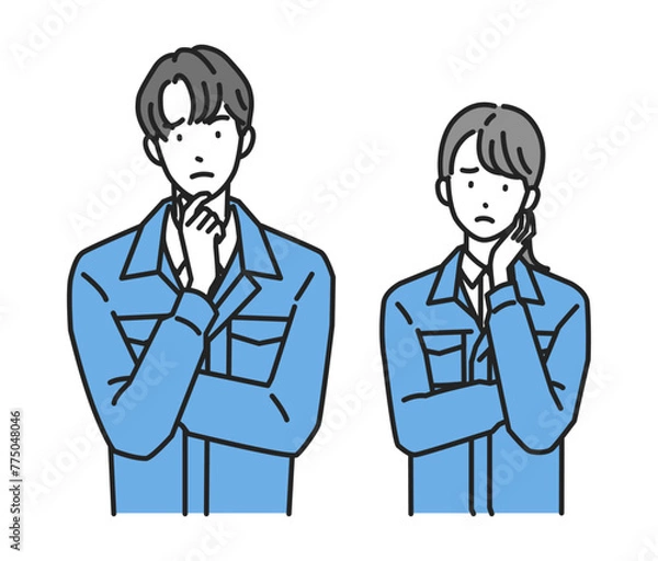 Obraz 悩む作業服姿の男性と女性（上半身）