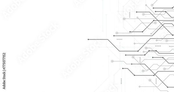 Fototapeta Gray circuit diagram on white background. High-tech circuit board connection system. Vector abstract technology on a white background.