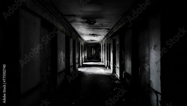 Obraz 真っ暗な廃病院の廊下_01