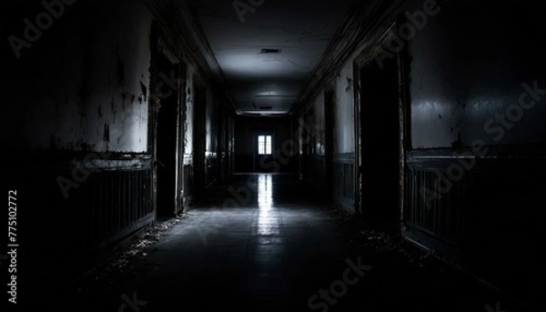 Fototapeta 真っ暗な廃病院の廊下_03