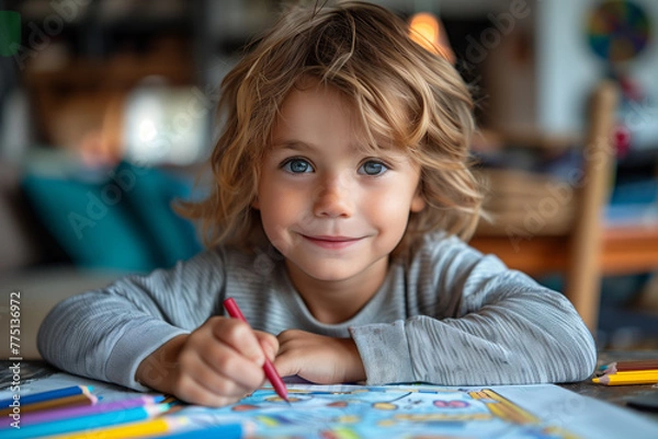 Fototapeta Boy with a coloring book.