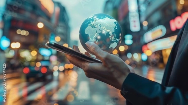 Fototapeta International remittance solutions, visualizing faster and cheaper crossborder money transfers through fintech innovations no splash
