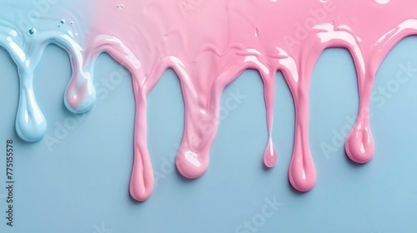 Fototapeta Dynamic pastel splash on World Milk Day: Milk's fluidity and essential nature in nutrition captured on a minimalistic pink and blue backdrop