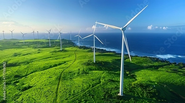 Fototapeta Minimalistic Composition Depicting Clean Energy Technologies Combating Carbon Emissions