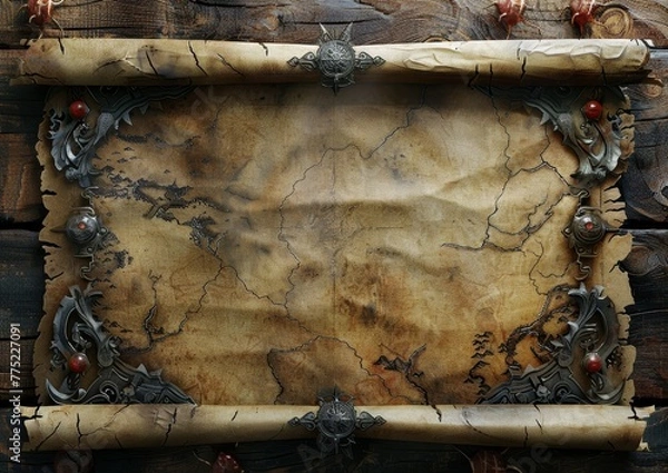 Fototapeta Old paper like background for menu, with soft dungeons and dragons details at the edges.
