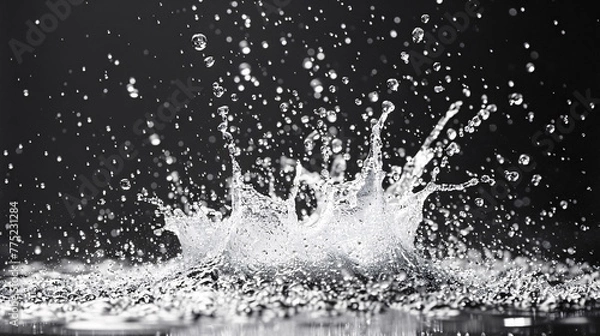 Fototapeta Macro shot of water droplets splashing, creating a mesmerizing abstract pattern against a clean, clear background