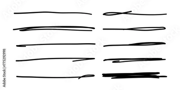 Obraz Brush underline stroke set. Mark brush line paint vector stroke. Hand drawn texture pencil, pen underline. Vector illustration