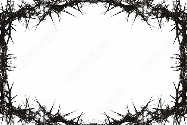 Fototapeta frame with gothic border - Black, rectangular border design for A4 sized documents, featuring intricate gothic lines and thorns that brush against the frame's edge
