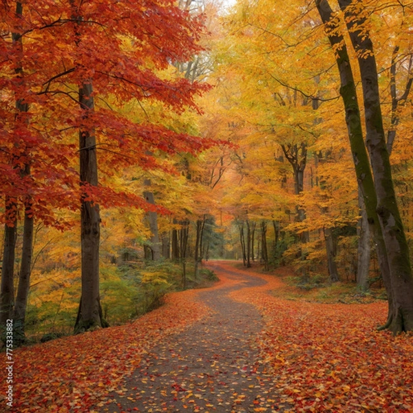 Fototapeta Autumn Forest Pathway Leaf Covered Path