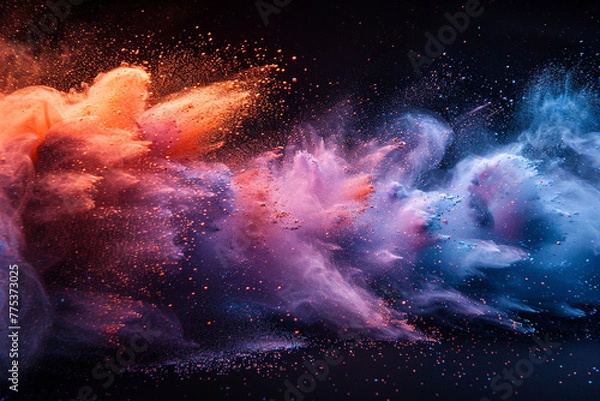 Fototapeta Explosion of colored powder isolated on black background. Colorful rainbow paint splash. Colorful Abstract spray of powder on black background.