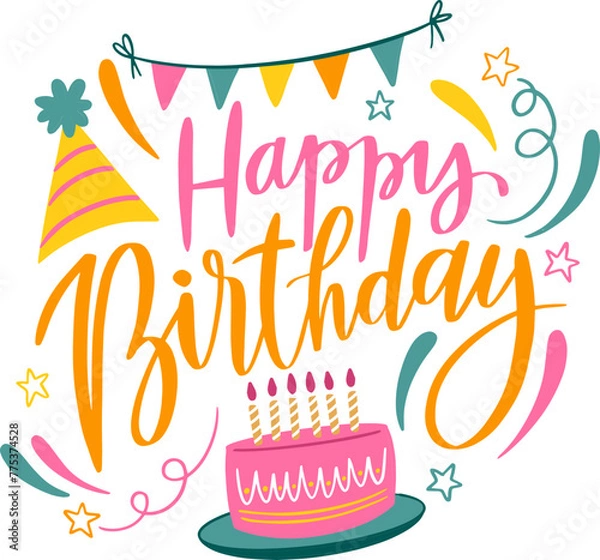 Fototapeta  Stylish , fashionable and awesome Happy Brithday typography art and illustrator, Print ready vector handwritten phrase Happy Brithday T shirt hand lettered calligraphic design. Vector bundle.