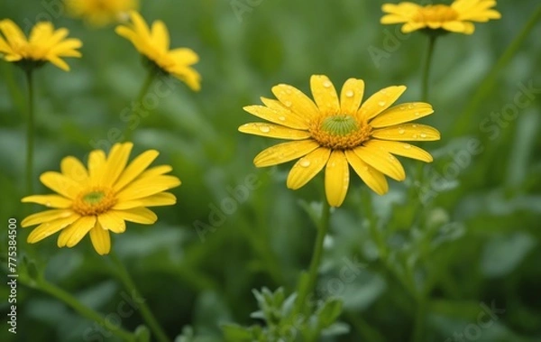 Fototapeta Yellow daisies in the garden. Shallow depth of field.