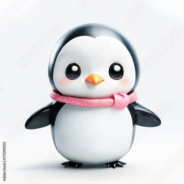 Fototapeta Adorable Penguin Illustration on White Background, Embracing Kawaii Aesthetic