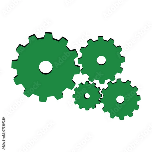 Fototapeta Green gears icon on white background. Vector illustration. Eps 10. Symbol design icon graphic element resources. Vector illustration with a technology theme