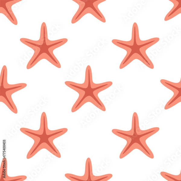 Fototapeta Seamless pattern with starfishes. Summer seamless pattern. Vector illustration in flat style