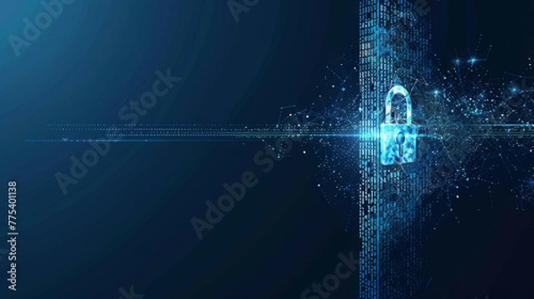 Obraz Illustration of cyber security lock on blue digital network lines - cloud computing concept