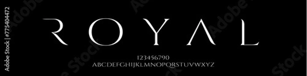 Fototapeta Royal font luxury elegant rich modern sophisticated font showcasing vintage alphabet letters and numbers. Premium uppercase fashion design typography. Vector illustration exuding luxury.