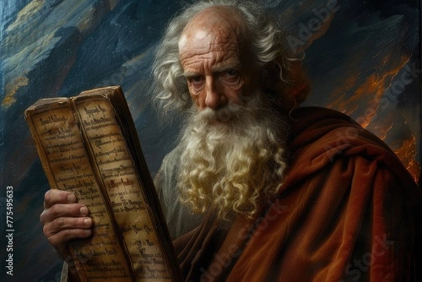 Fototapeta God gave Moses the Ten Commandments on Mount Sinai, a pivotal moment in biblical history, divine revelation and moral guidance to Moses for the human spiritual journey.