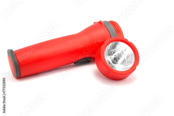 Obraz plastic torch flashlight isolated on white back ground